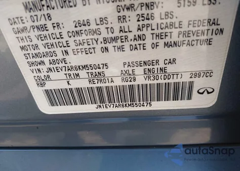 2019 Infiniti Q50 3.0T Luxe from USA, damaged, VIN JN1EV7AR6KM550475